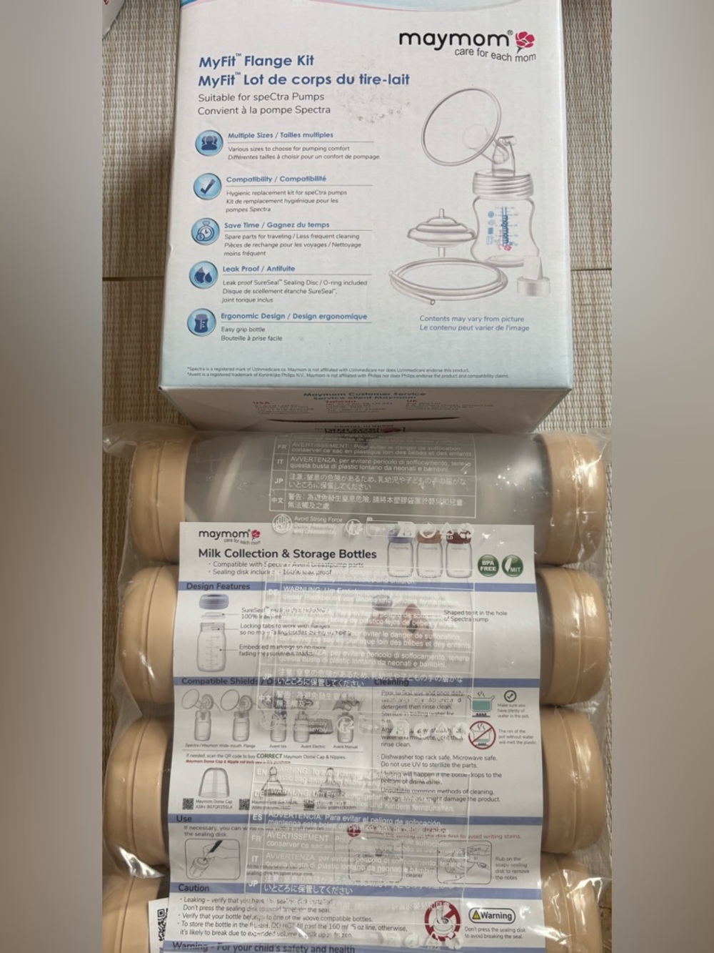 Maymom Milk Collection & Storage Bottles and Myfit Flange Kit